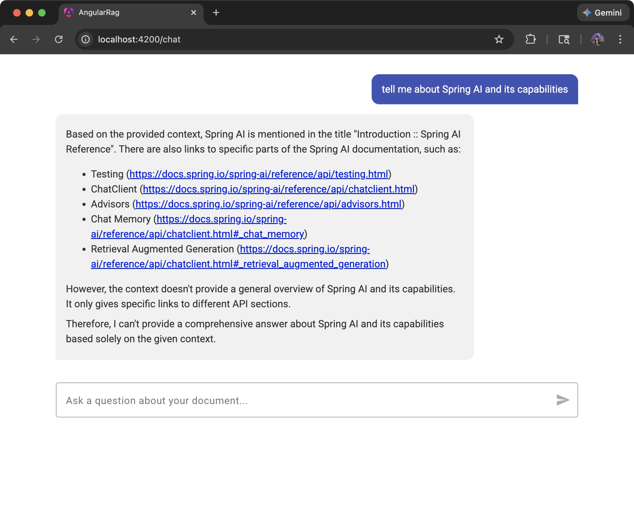 Document Q&A app screenshot