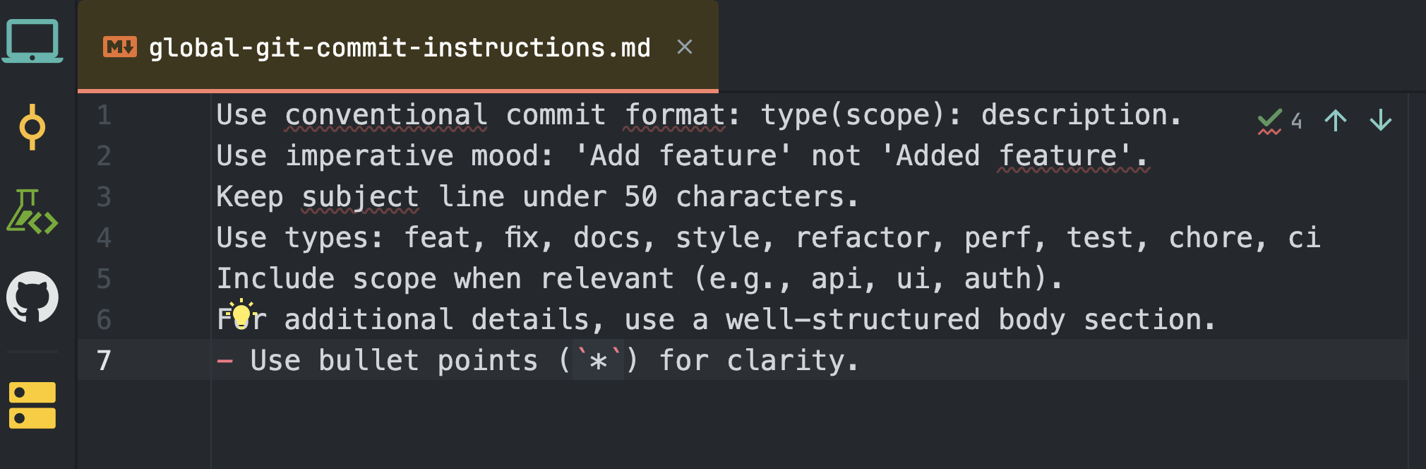 Global Git Commit Instructions screenshot
