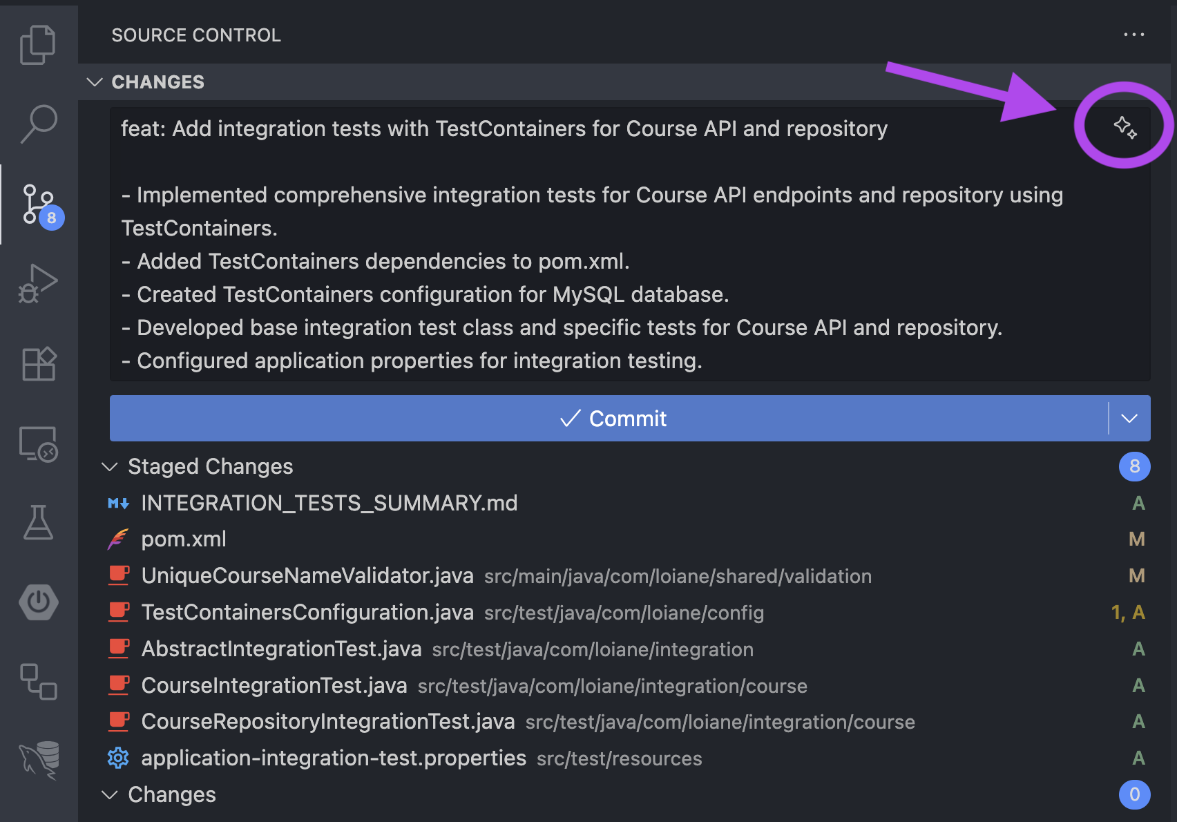 VS Code Copilot Commit Message screenshot