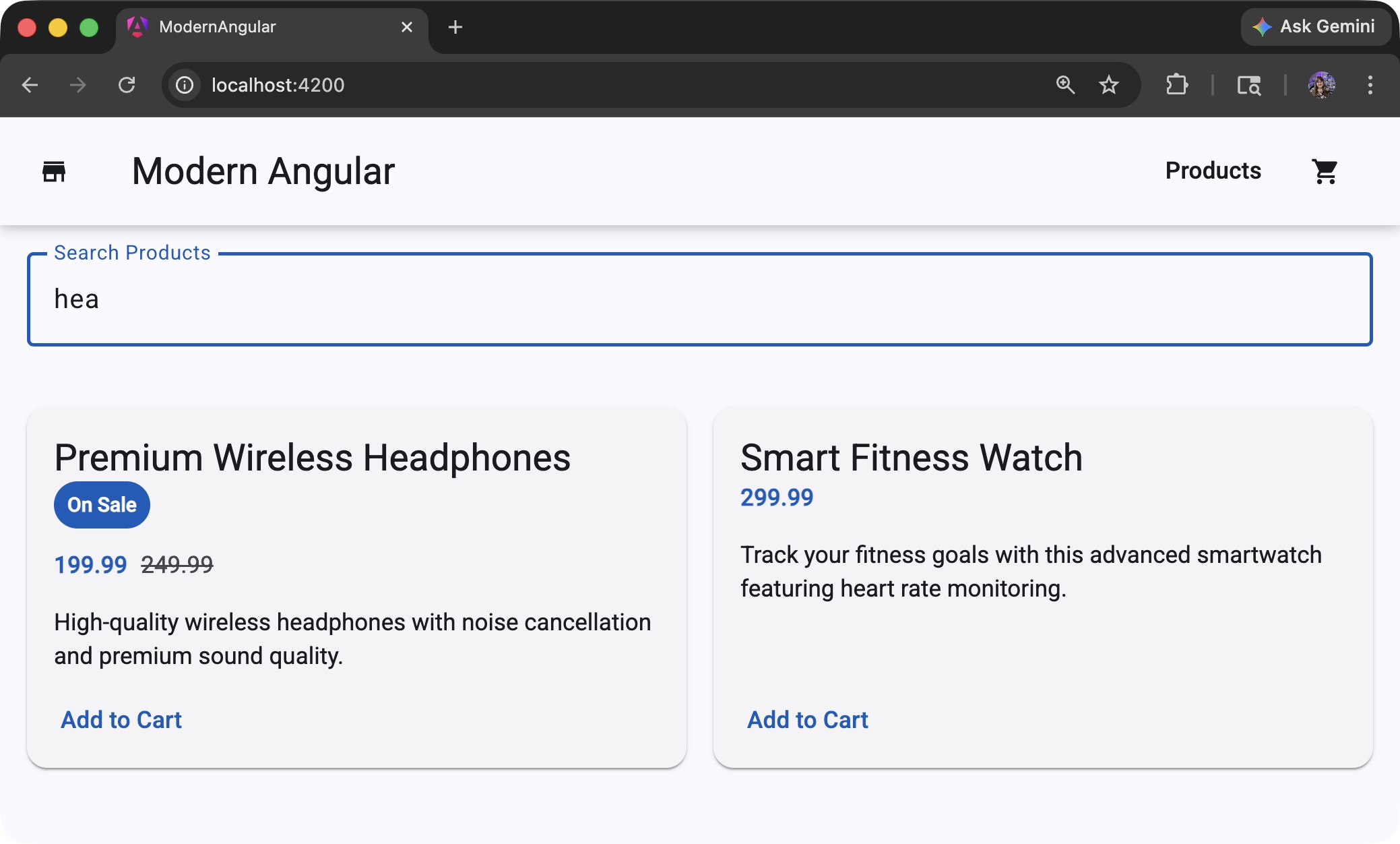 Products grid filtered with computed signal results